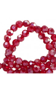 Faceted glass beads 4mm round Wine red-pearl shine coating